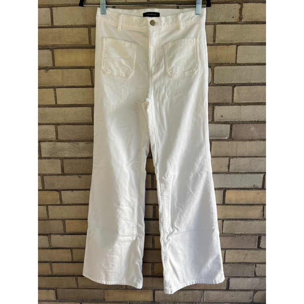 Ann Taylor White Corduroy Wide Straight Leg Patch Pocket Pants Size 0